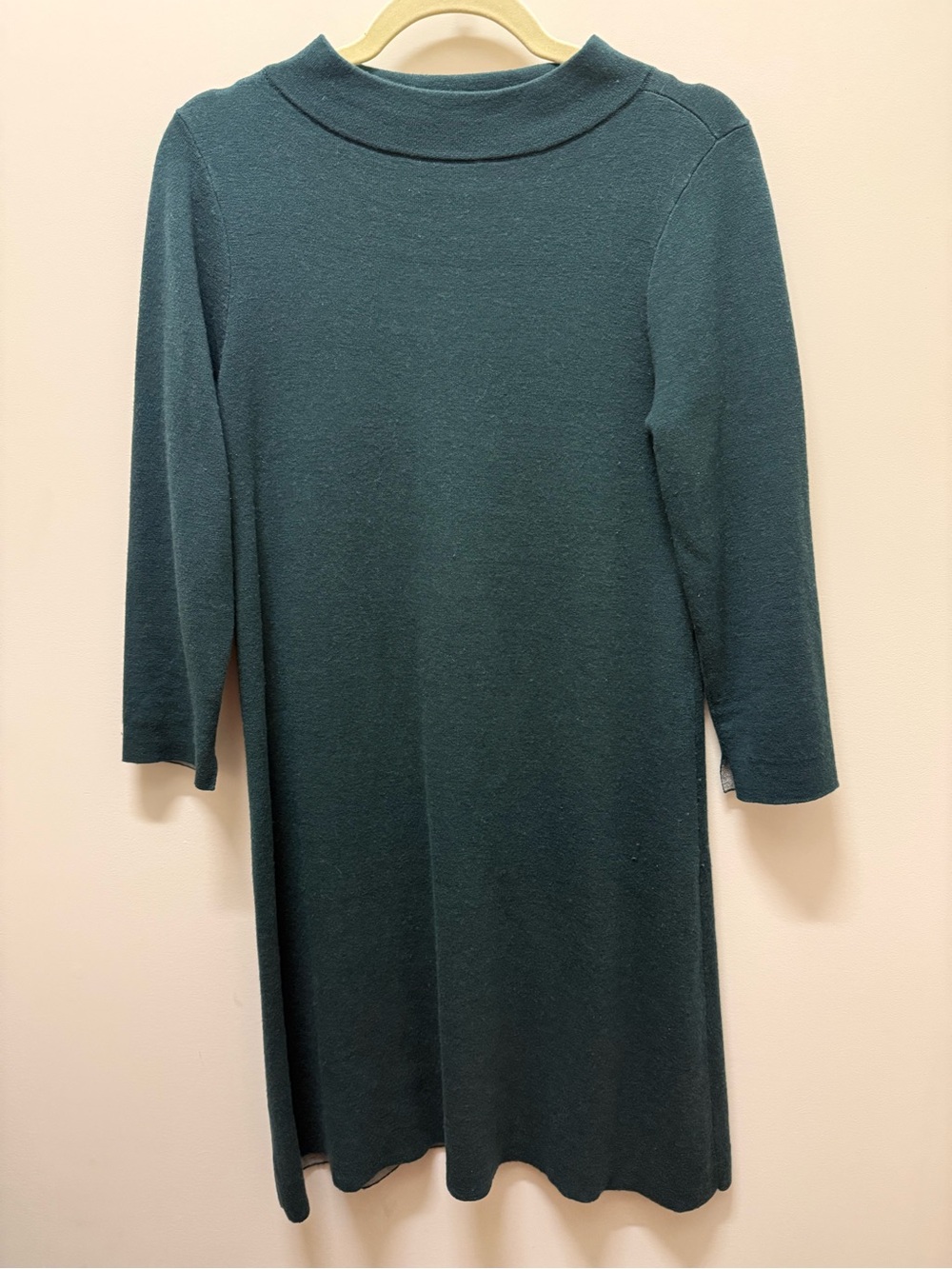 LOFT Dark Teal Green Sweater Shift Dress with 3/4 sleeves